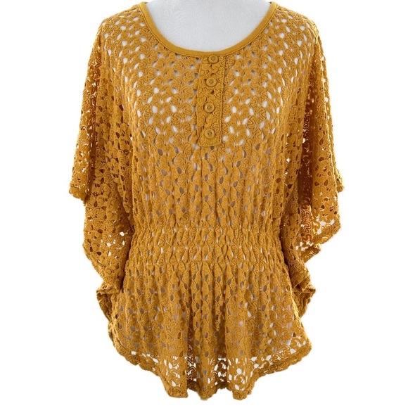 Love to love juniors sweater size M mustard, crochet flowy sleeves boho - Picture 11 of 11